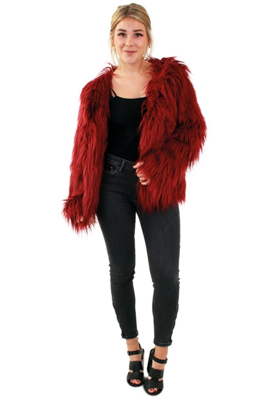 Bontjas Lang Haar Bordeaux Rood 3 Bontjas Lang Haar Bordeaux Rood