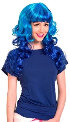 Pruik Stylish Krullend Blauw