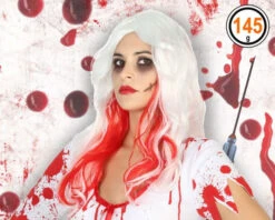 Halloween Pruik Rood/wit