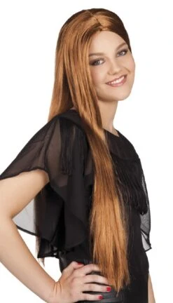 Pruik Lang Charming Koperbruin
